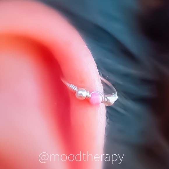 Moodtherapy Jewelry - Pink Fire Opal Cartilage Helix Conch Daith Tragus Rook Hoop  Upper Ear Earring